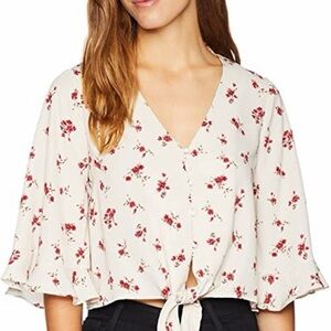 Moon River Tie-Front Button Down‎ Cropped Floral Blouse
